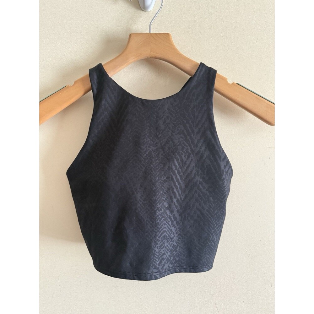 Athleta Black On Black Animalβ Print Conscious Crop Tank Sport Bra Embossed XS